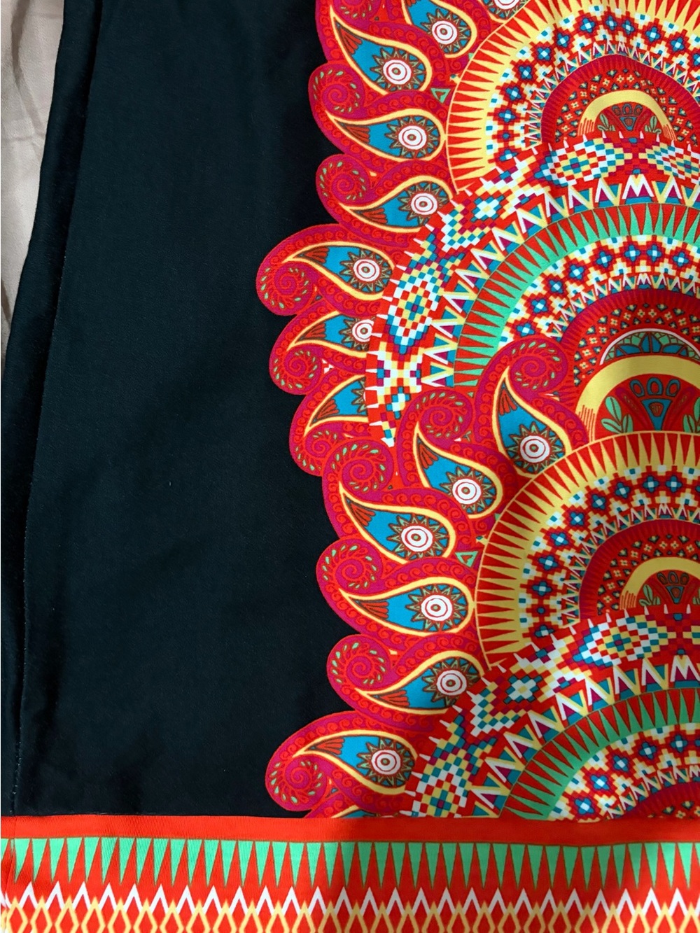 New York & Company Black Midi Dress with Red Orange Multicolor Tribal Print - Picture 10 of 10